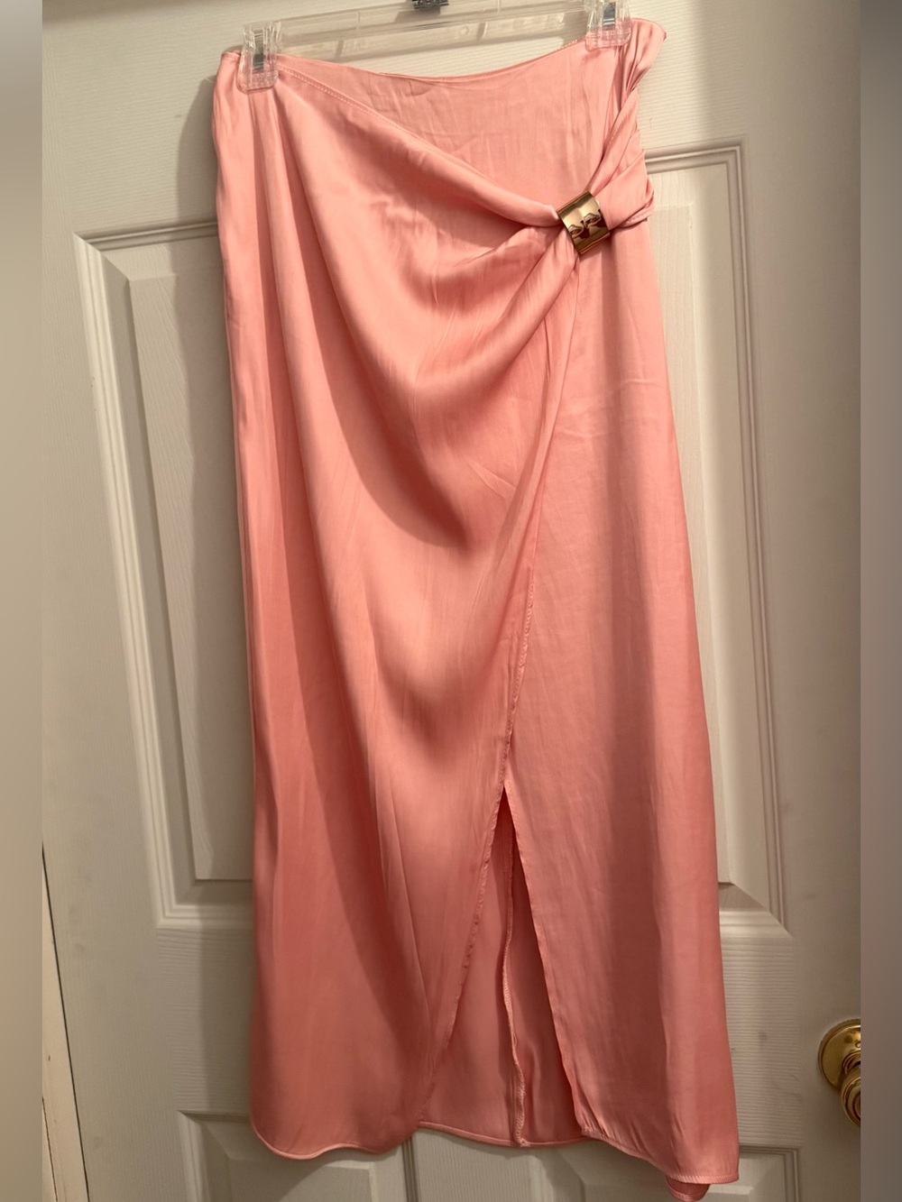 ZARA Peach Satin Midi Skirt with Gold Detail – Size M – NWT